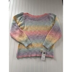 Design 365 Women's Sweater Size M NWT Pastel Rainbow Balloon Sleeve Knit